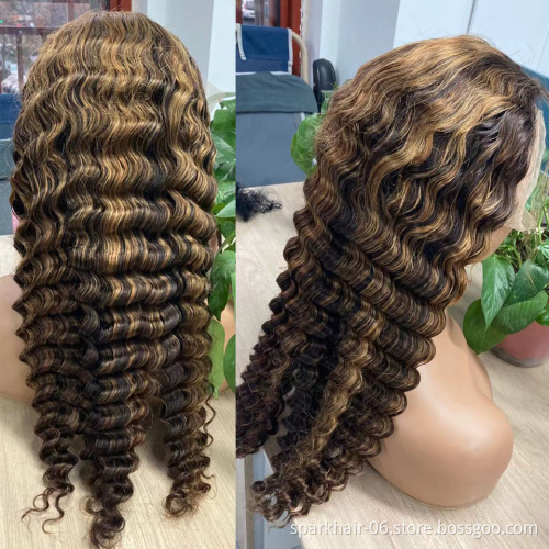 P4/27 Highlight Ombre Blonde Colored HD Lace Frontal Human Hair Wig 13X4Straight Deep Wave Transparent Lace Wigs For Black Women